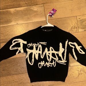 Black Zara Sweater with White Graphic Design